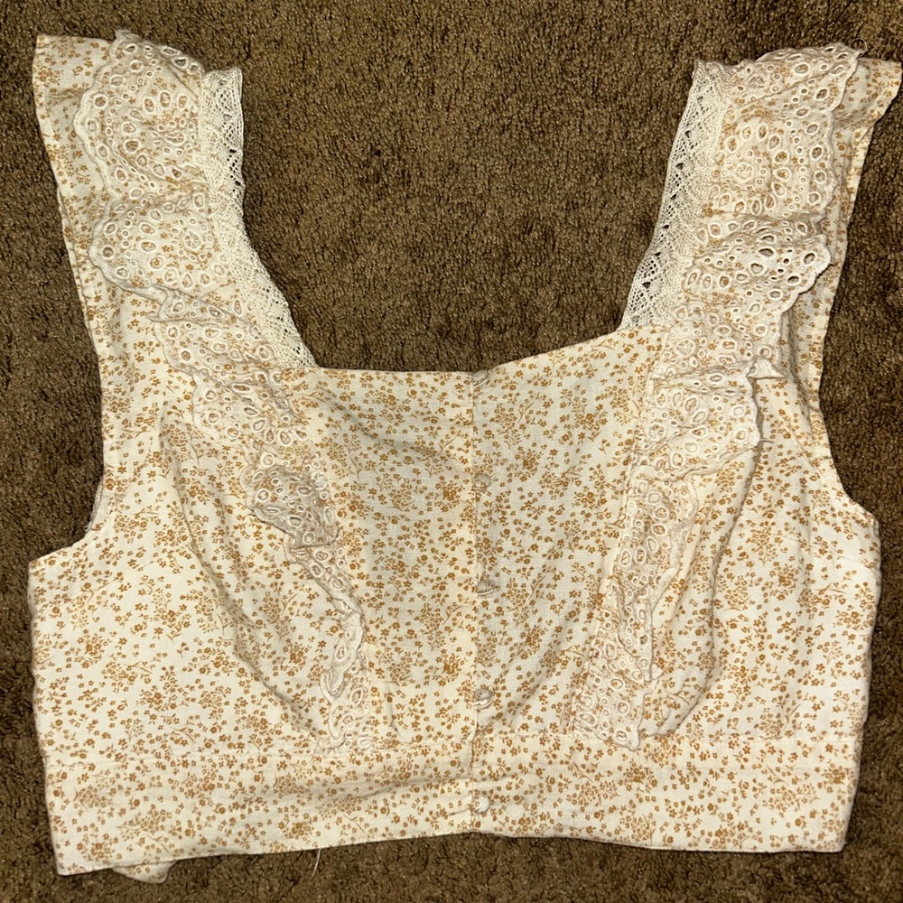 American Eagle Outfitters Cream Floral Tank Top
